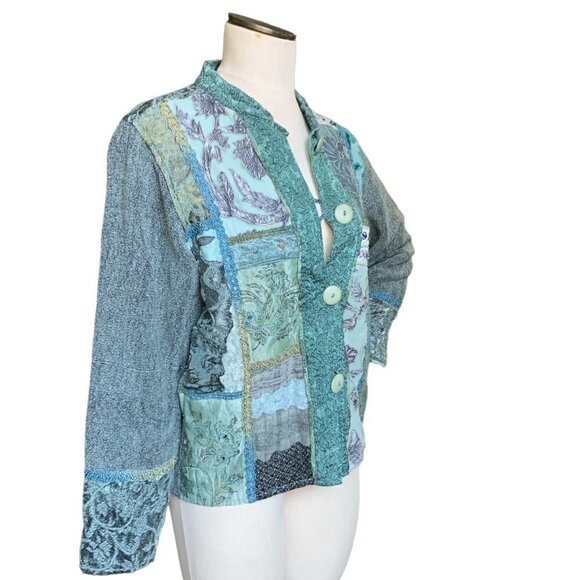 Retro BOHO VTG Embroidered Beaded Mixed Media Statement Jacket Sz S 82G - Picture 4 of 14